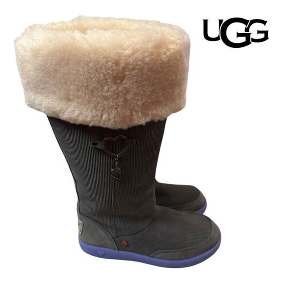 Ugg Heart Amber Kitten Gray Purple Corduroy Girls Youth Kids Winter Tall Boots 1 - Picture 2 of 7